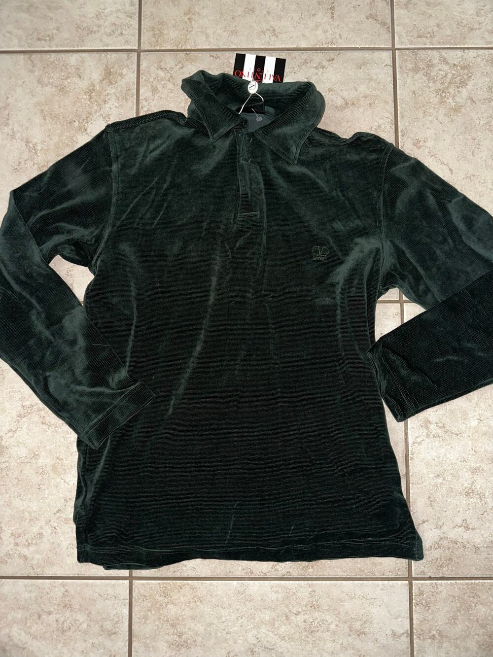NWT Valentino Sport Velour Long Sleeve Polo Dark Green Men’s 48 Luxury Italy